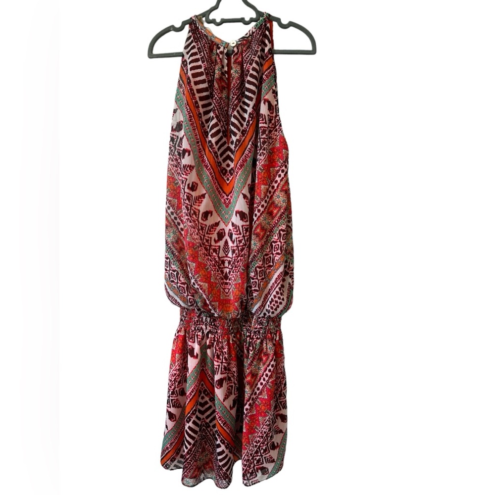 Ramy Brook Aztec Chevron Printed Sleeveless Smocked Waist Paris Mini Dress
